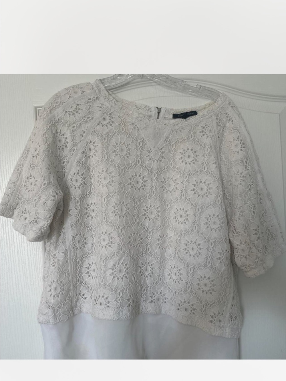 Banana Republic White Floral Lace Overlay Blouse